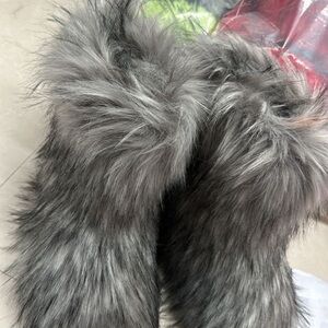 Faux Fur Gray Boots sizes 9.5,10